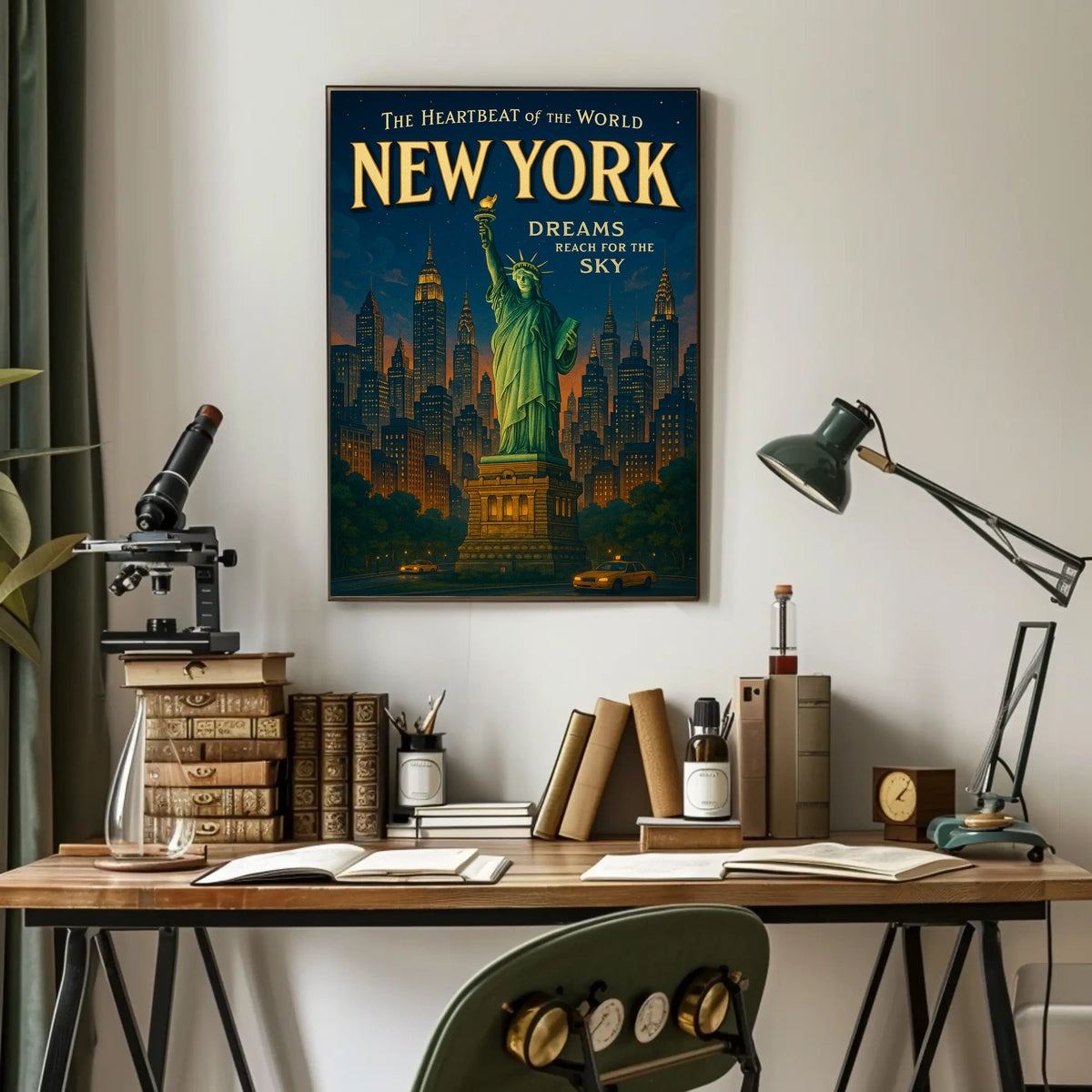 New York City Skyline Cityscape Poster Vintage Wall Art
