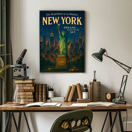 New York City Skyline Cityscape Poster Vintage Wall Art