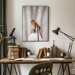 Winter Bird in Snowfall: Serene Animal Poster