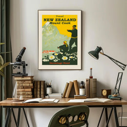 Mount Cook Adventure Exploration New Zealand Travel Poster