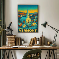 Winter Village in Vermont: Vintage Travel Poster