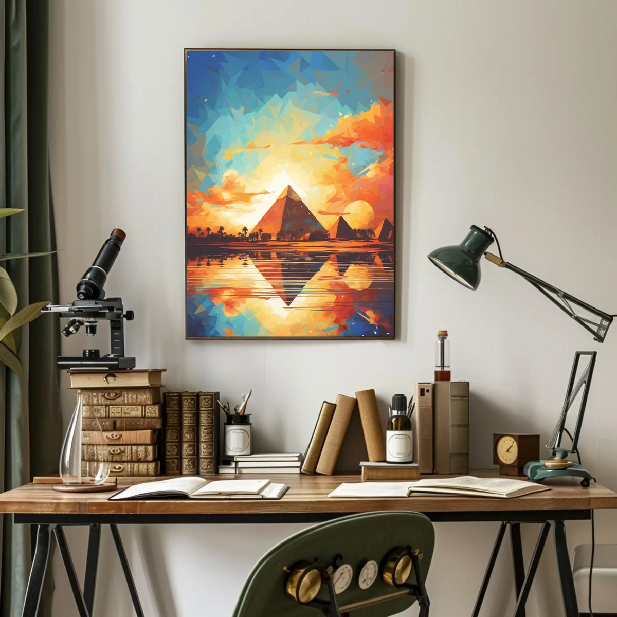 Artistic Reflection of Egyptian Pyramids in Travel Poster