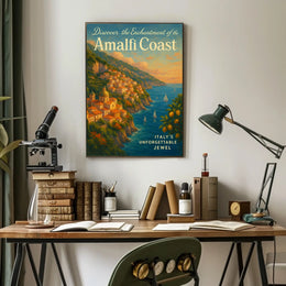 Amalfi Coast Vintage Travel Poster: Enchanting Seaside Escape