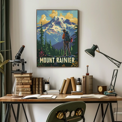 Mount Rainier Hiker Wilderness Explorer Poster