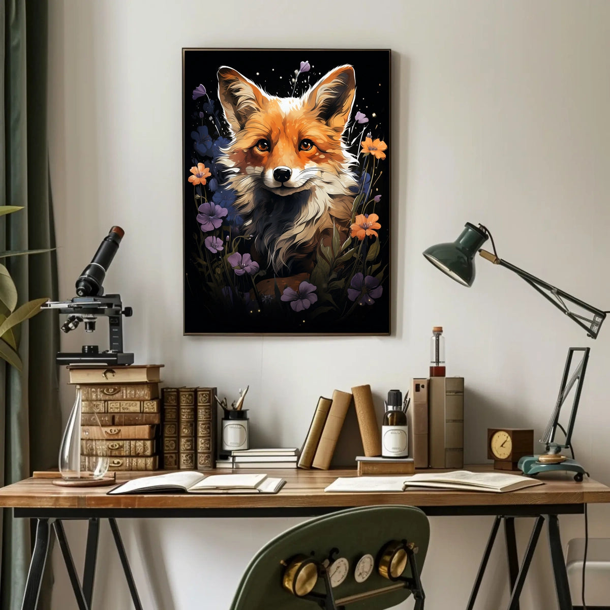 Enchanted Fox and Floral Night Art Poster