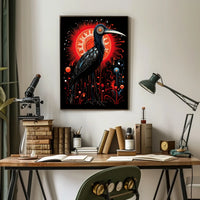 Stylized Heron in Abstract Modern Artwork Poster