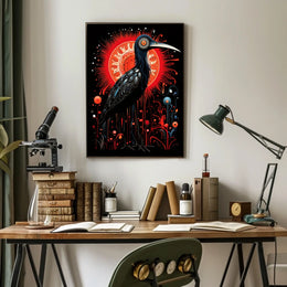 Stylized Heron in Abstract Modern Artwork Poster