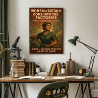 British Women Factory Work Wartime Propaganda Vintage Poster