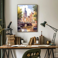 Amsterdam Canal Bridge Watercolor Poster: European Charm
