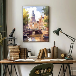Amsterdam Canal Bridge Watercolor Poster: European Charm