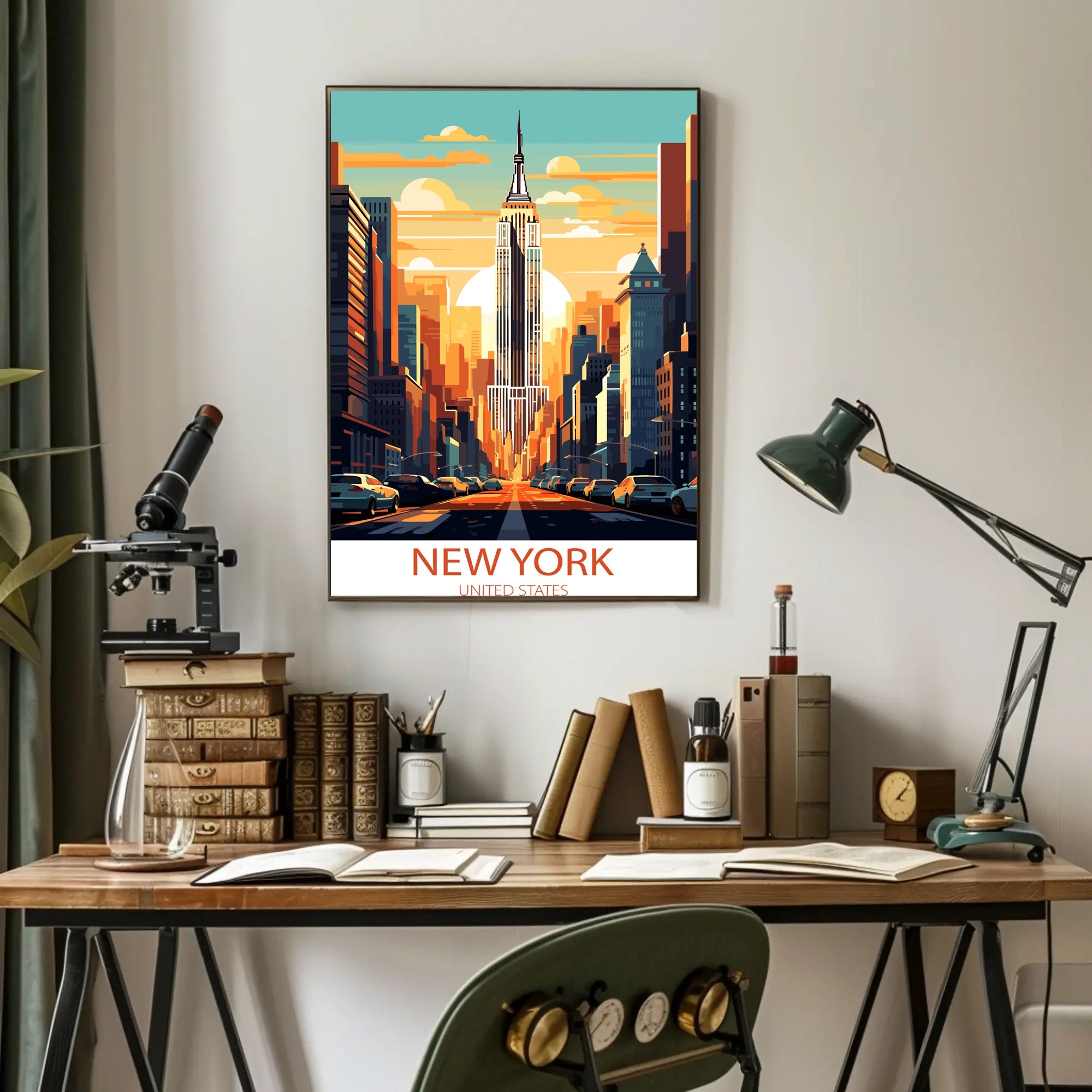 Empire State Building Retro New York Cityscape Urban Poster