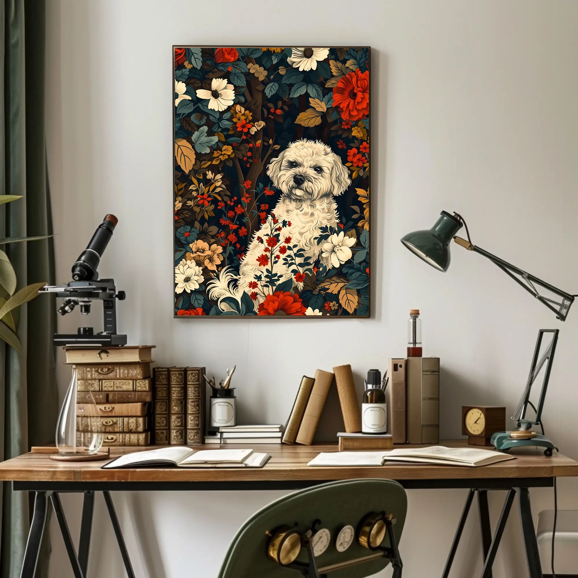 Floral Canine Portrait Wall Art Print