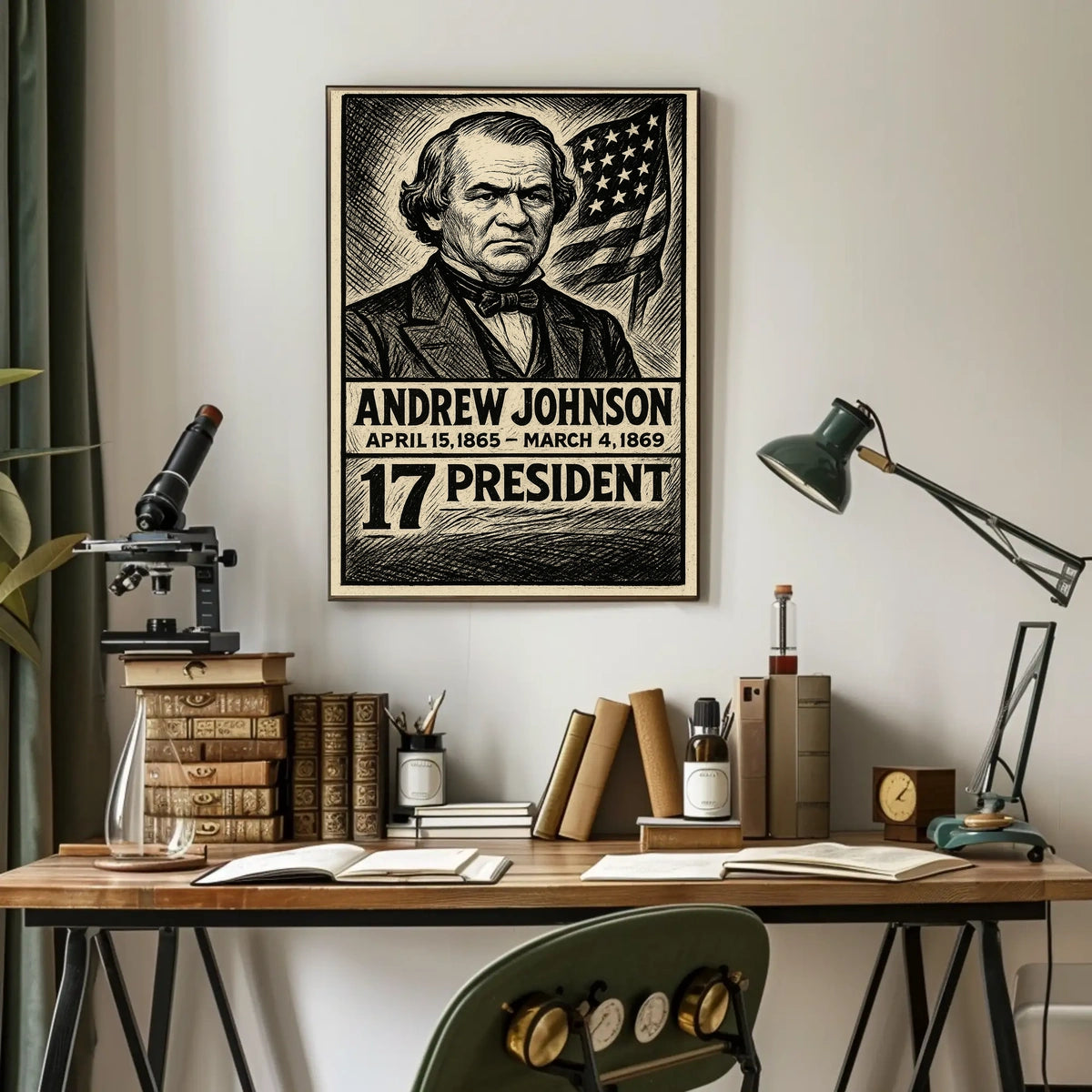 Andrew Johnson 17th President of the United States B & W Comic Sketch Poster