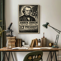 Andrew Johnson 17th President of the United States B & W Comic Sketch Poster