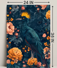 Vibrant Blue Bird with Floral Lush Animal Poster