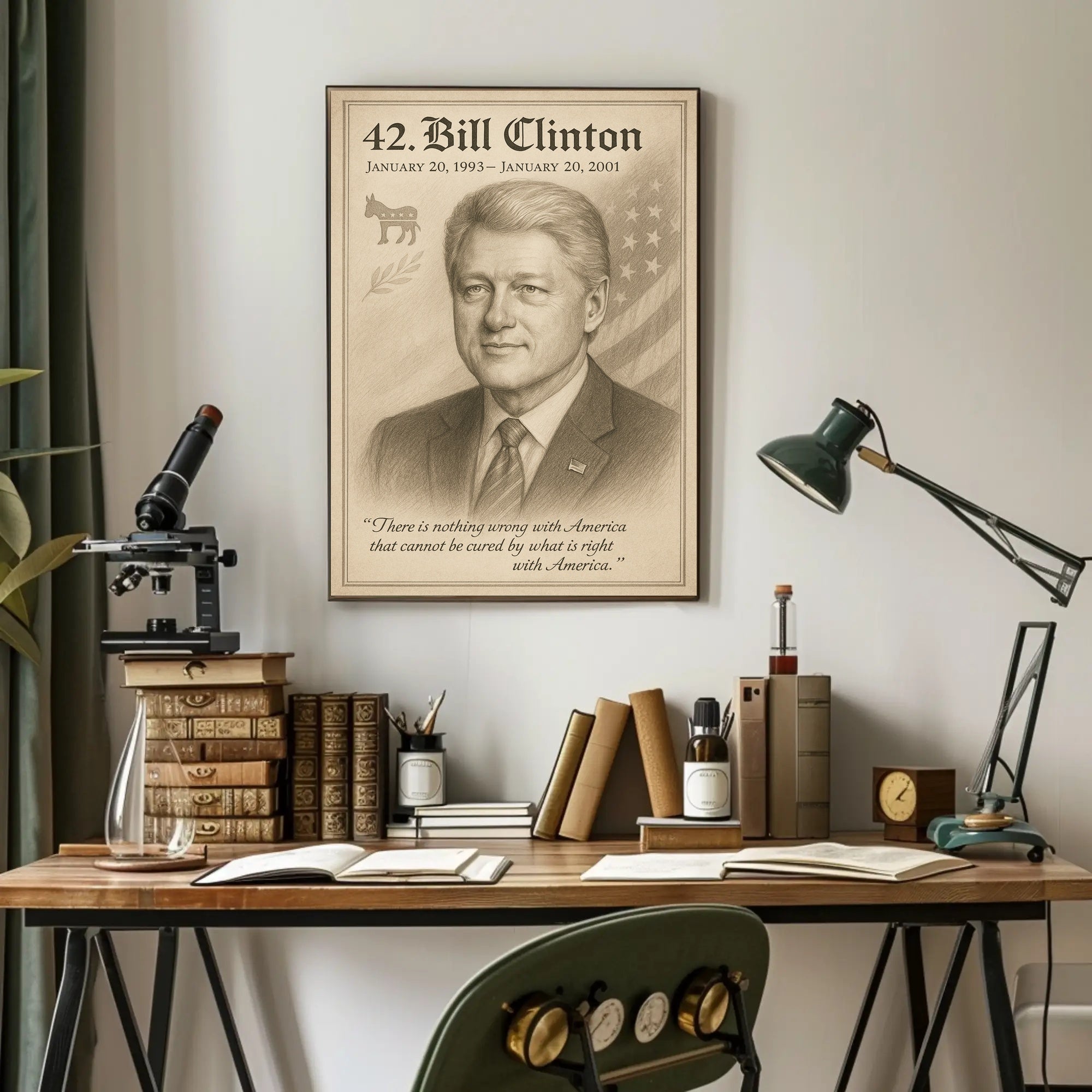Bill Clinton 42nd President Sketch Poster Art Print PosterGoat