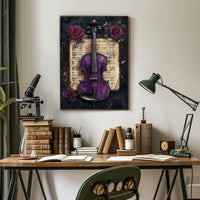 Artistic Purple Violin and Flowers Abstract Poster