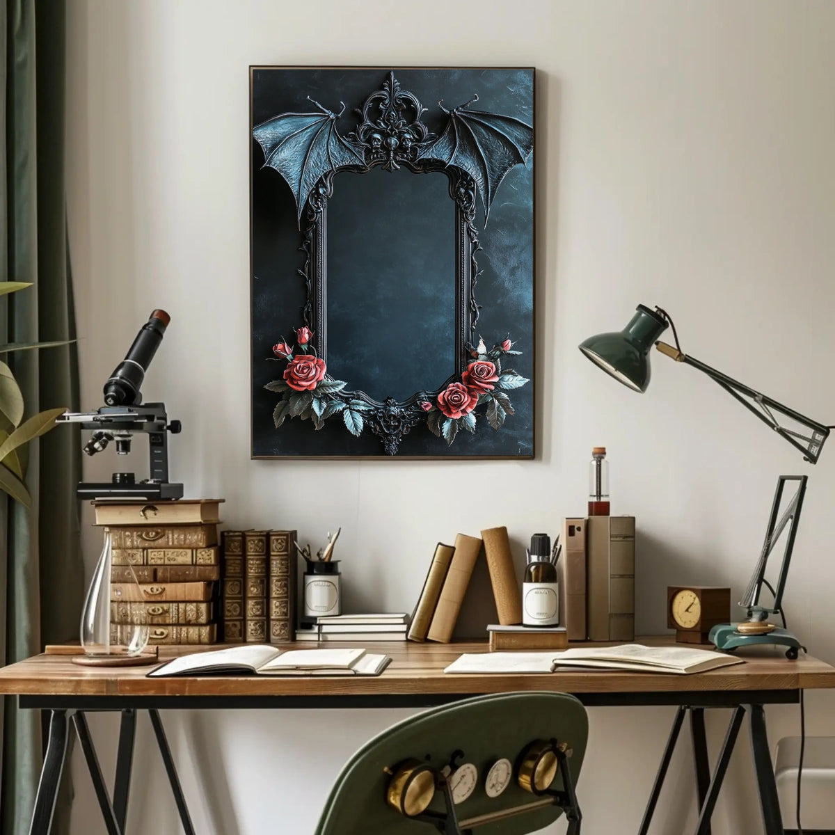 Gothic Mirror Frame with Roses Art Print Poster