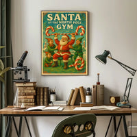 Santa's Whimsical Workout Festive Pop Culture Poster