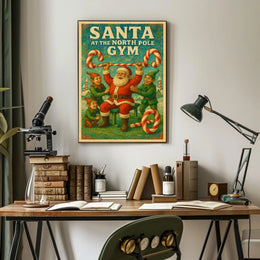 Santa's Whimsical Workout Festive Pop Culture Poster