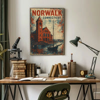 Norwalk Waterfront Vintage Scene Urban Cityscape Poster