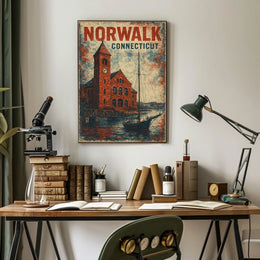 Norwalk Waterfront Vintage Scene Urban Cityscape Poster