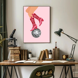 Retro Cowboy Boots Disco Ball Pop Culture Poster PosterGoat