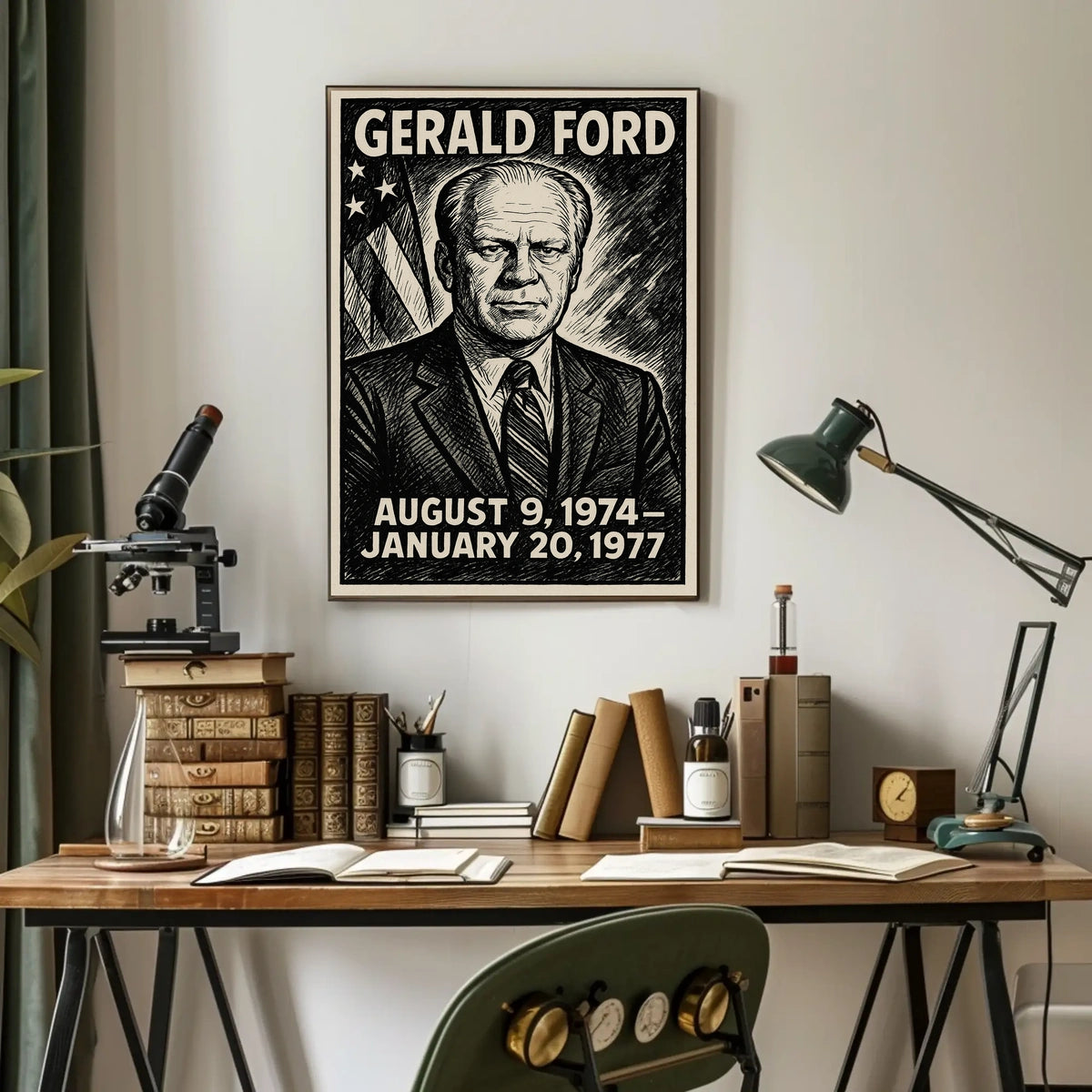 Gerald Ford 38th President of the United States B & W Comic Sketch Poster