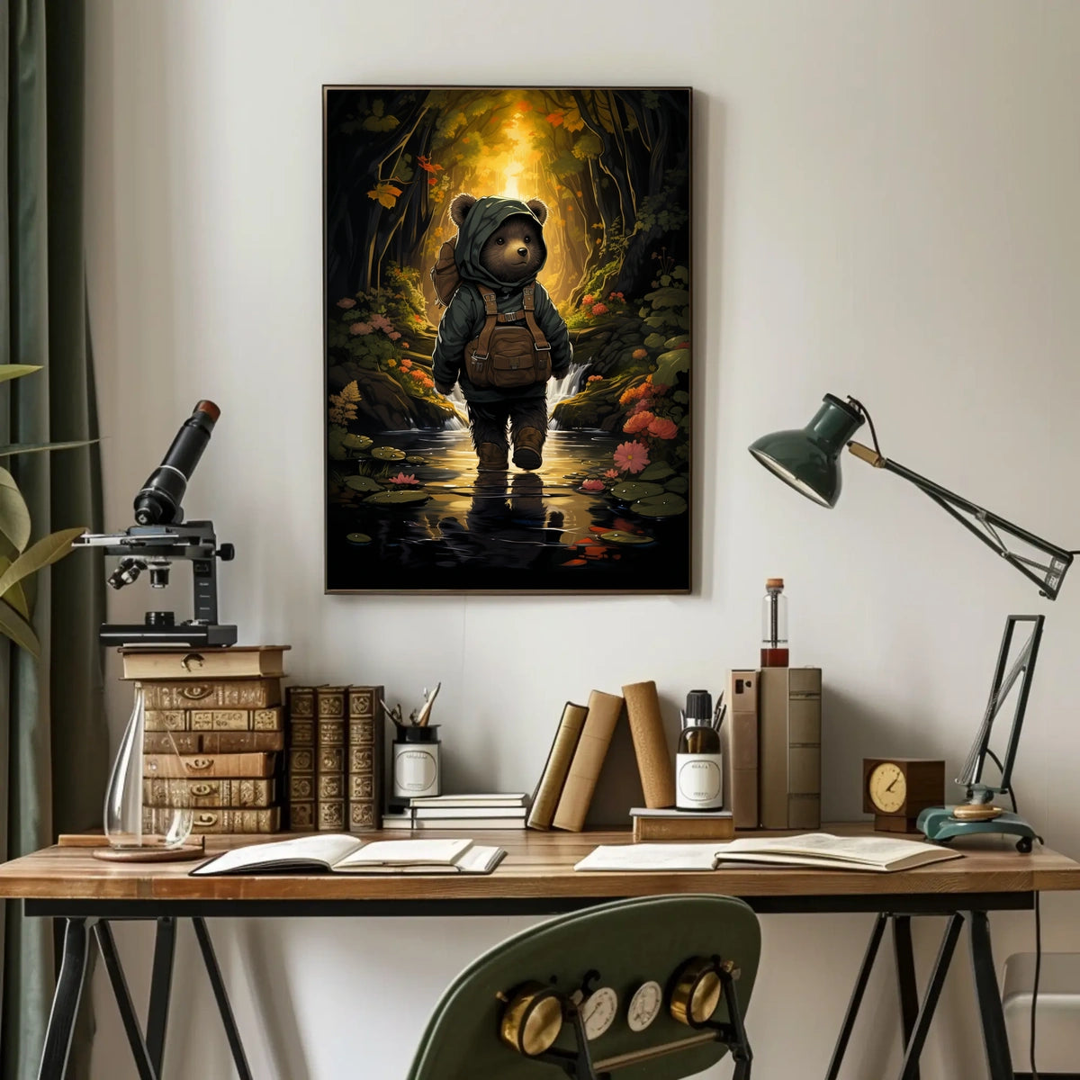Charming Bear Cub Adventure in a Whimsical Forest Poster