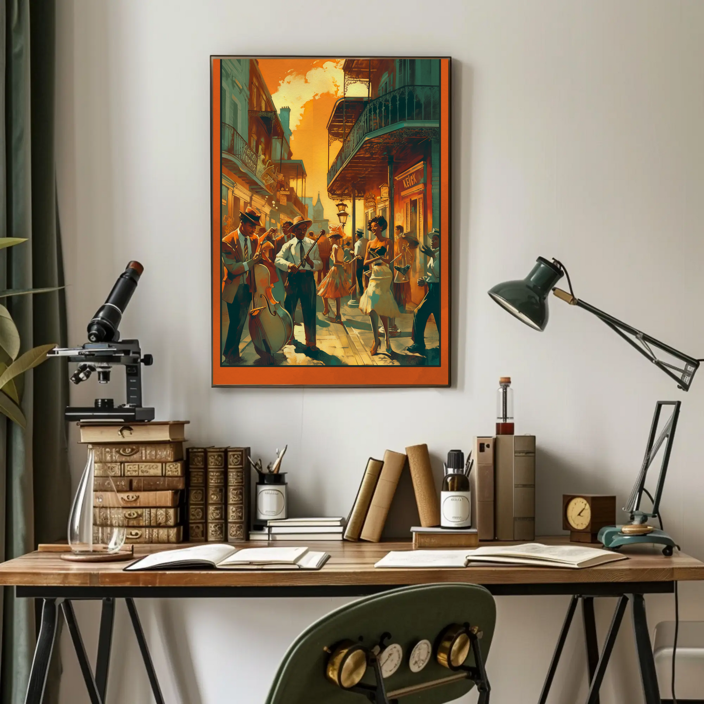 New Orleans French Quarter Jazz Scene Travel Poster