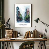 Portland Tranquil Urban Scene Watercolor Urban or Cityscape Poster PosterGoat