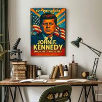 John F. Kennedy 35th President of the United States Colorful Comic Book Style Poster