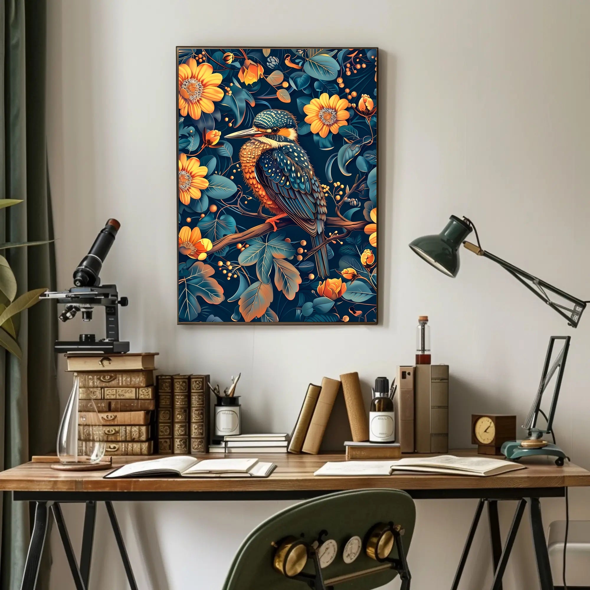 Vibrant Kingfisher Floral Paradise Poster