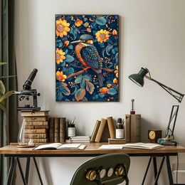 Vibrant Kingfisher Floral Paradise Poster