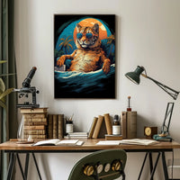 Relaxed Tiger on Beach Artistic Animal Poster