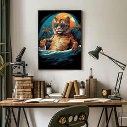 Relaxed Tiger on Beach Artistic Animal Poster