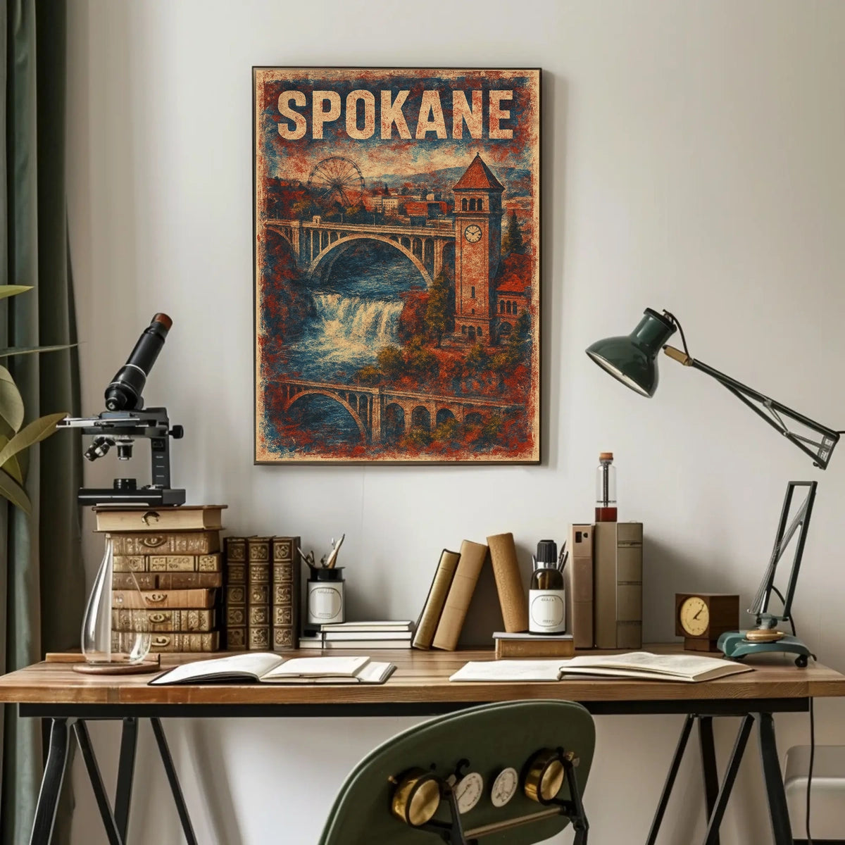 Vintage Spokane Clock Tower Steampunk Collectors Poster