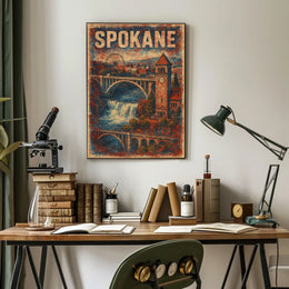 Vintage Spokane Clock Tower Steampunk Collectors Poster