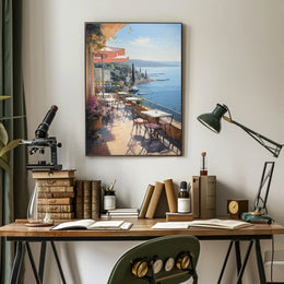 Mediterranean Seaside Terrace Travel Poster