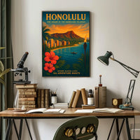 Honolulu Vintage Travel Poster Tropical Adventure Art Print