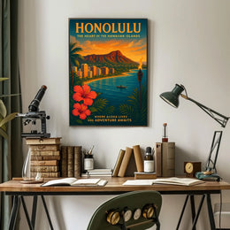 Honolulu Vintage Travel Poster Tropical Adventure Art Print