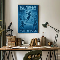 Reindeer Basketball At The North Pole Poster