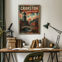 Cranston Rhode Island City Illustration Vintage Map Inspired Travel Decor Heritage Poster
