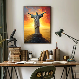 Christ the Redeemer Vibrant Landmark Travel Poster