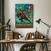 Reindeer Ice Hockey Holiday Fun Sports Poster