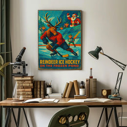 Reindeer Ice Hockey Holiday Fun Sports Poster