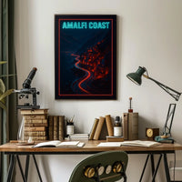 Amalfi Coast Neon Nightscape Poster