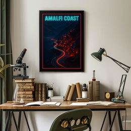 Amalfi Coast Neon Nightscape Poster