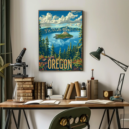 Crater Lake Sunset Reflection Travel Poster