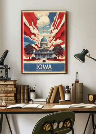 Iowa Landmark Vintage Illustration Travel Poster